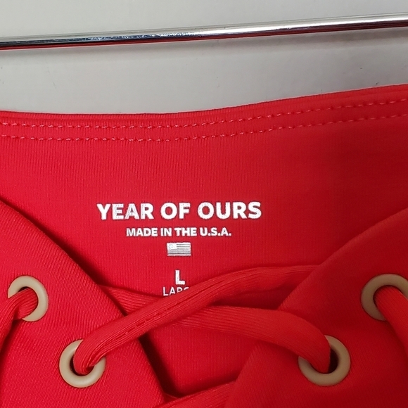 NWOT Year of Ours X Revolve Red Hot Lace Up Football Leggings Size Large - Picture 6 of 11